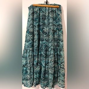 Blue snakeskin full pleated skirt